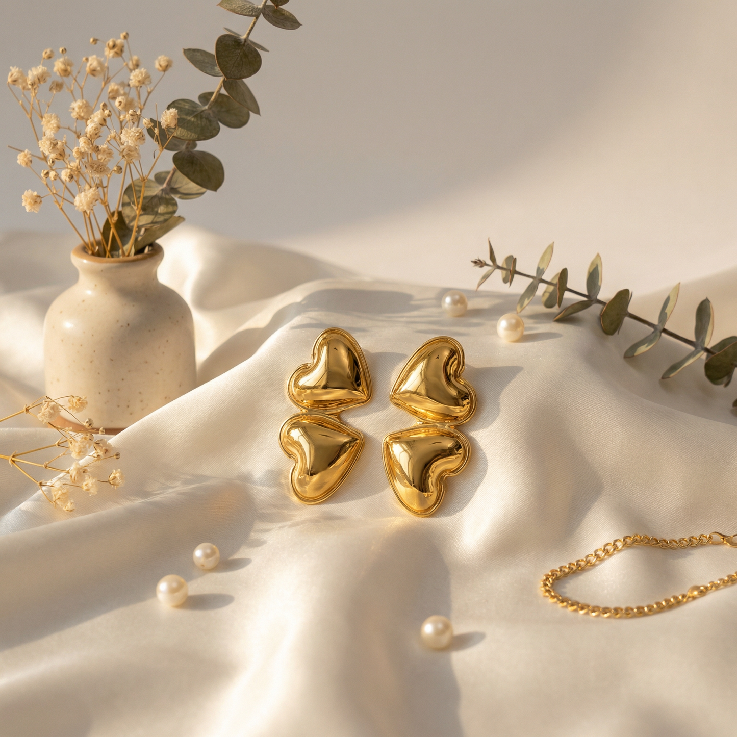 DUAL HEART STUDS ( Anti tarnish )